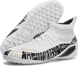 Tênis de futebol masculinos de futebol com pontas longas, couro e borracha