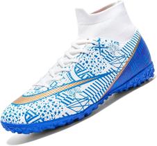 Tênis de futebol masculinos de futebol com pontas longas, couro e borracha