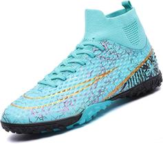 Tênis de futebol masculinos de futebol com pontas longas, couro e borracha