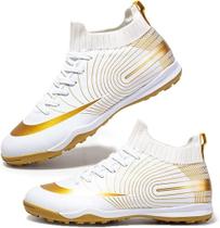 Tênis de futebol masculinos de futebol com pontas longas, couro e borracha