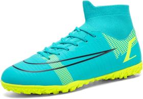 Tênis de futebol masculinos de futebol com pontas longas, couro e borracha