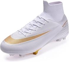 Tênis de futebol masculinos de futebol com pontas longas, couro e borracha