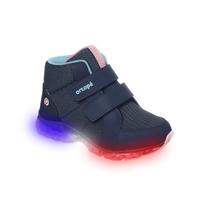 Tênis de Led Cano Alto Infantil Feminino Ortopé Power Light Azul Marinho e Rosa