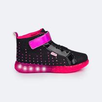 Tênis de Led Cano Médio Pampili Sneaker Preto e Pink 670.033