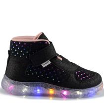 Tênis de Led Infantil Feminino Aveludado Preto 682.079