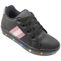 Tênis de Led infantil Feminino Luzinha Light Meninas Preto