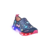 Tênis de Led Infantil Feminino Ortopé Power Light Azul Marinho e Rosa