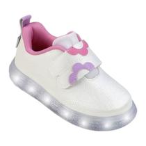 Tênis de Led Infantil Feminino Pampili Sneaker Luz Flores Branco