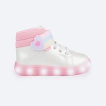 Tênis de Led Infantil Feminino Sneaker Luz Coração Branco 483.035