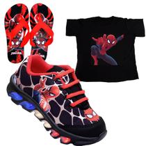 Tenis De Led Infantil Homem Aranha + Chinelo + Camisa Lançamento