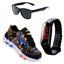 tenis de led infantil masculino batman + relogio + oculos