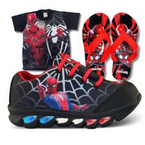 tenis de led infantil masculino homem aranha com luzinha meninos mais chinelo e camisa tenis de led infantil masculino homem aranha com luzinha meninos mais chinelo e camisa