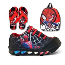 tenis de led infantil masculino homem aranha com luzinha meninos mais chinelo e mochila