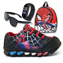 tenis de led infantil masculino homem aranha com luzinha meninos mais mochila com relogio e oculos