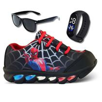 tenis de led infantil masculino homem aranha com luzinha meninos mais relogio e oculos tenis de led infantil masculino homem aranha com luzinha meninos mais relogio e oculos