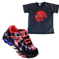 tenis de led infantil masculino homem aranha mais camisa