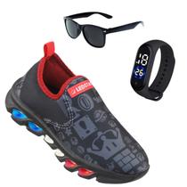 Tênis de Led Infantil Masculino Ledstar Calce Facil Mario + Relógio + Óculos