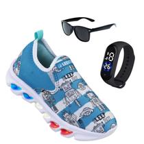 Tênis de Led Infantil Masculino Ledstar Calce Facil Robo + Relógio + Óculos