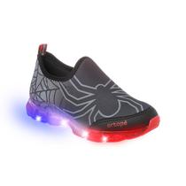 Tênis de Led Infantil Masculino Ortopé Power Light Estampa Aranha Preto e Vermelho