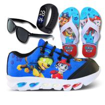 Tênis de Led Infantil Masculino Patrulha Canina + Chinelo + Relógio + Óculos