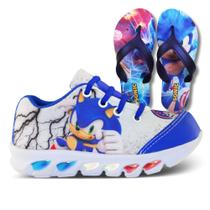 tenis de led infantil masculino sonic com luzinha meninos mais chinelo