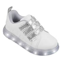 Tênis de Led Infantil Menina Sneaker Luz Branco/Prata - Pampili Tênis de Led Infantil Menina Sneaker Luz Branco/Prata - Pampili