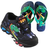 Tenis de led infantil meninos Ledstar dino dinossauro mais chinelo desenhos luzinhas