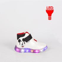 Tênis de Led Infantil Pampili Branco Mickey Mouse e Minnie Mouse