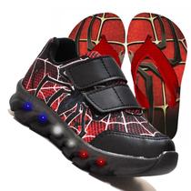 Tenis De Led Led Masculino Aranha Meninos Estilo Barato Original + Chinelo