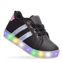 Tênis de Led Luz Preto Olografico infantil Feminino Tênis de Led Luz Preto Olografico infantil Feminino