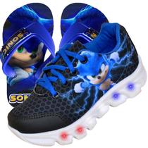 Tenis De Led Masculino Calce Facil Sonic Infantil Meninos Estilo Original + Chinelo