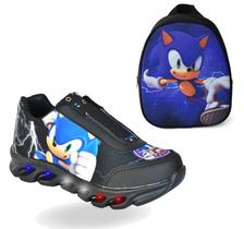 Tenis De Led Masculino Calce Facil Sonic Infantil Meninos Estilo Original + Mochila