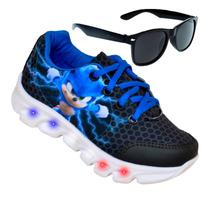 Tenis De Led Masculino Calce Facil Sonic Infantil Meninos Estilo Original + Oculos