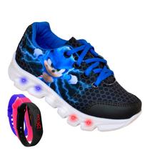Tenis De Led Masculino Calce Facil Sonic Infantil Meninos Estilo Original + Relogio
