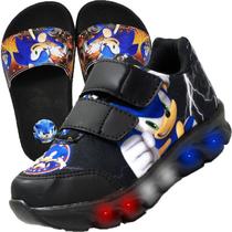 Tenis De Led Masculino Sonic Calce Facil Meninos Infantil Estilo Original + Chinelo Pala