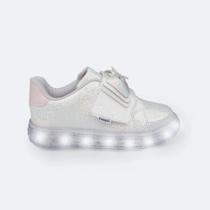 Tênis de Led Pampili Sneaker Luz Branco Com Laço Holográfico Tênis de Led Pampili Sneaker Luz Branco Com Laço Holográfico