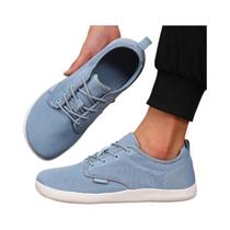 Tênis De Lona Masculino Com Bico Largo Respirável Em Malha Casual Sapatos Planos Pretos Fashionáveis