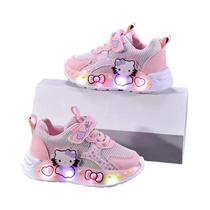 Tênis De Malha Respirável LED Hello Kitty Para Meninas, Sapatos Esportivos Iluminados Tênis De Malha Respirável LED Hello Kitty Para Meninas, Sapatos Esportivos Iluminados