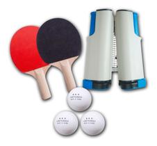 Tênis De Mesa Ping Pong Rede Retrátil 3 Bolinhas 2 Raquetes