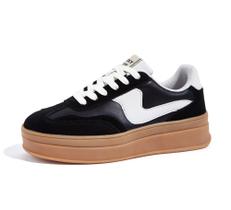 Tênis de moda LUCKY STEP Platform femininos de couro preto/branco Tênis de moda LUCKY STEP Platform femininos de couro preto/branco