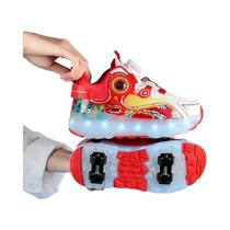 Tênis De Patins LED Para Crianças, Calçados Luminosos Brilhantes, Preto E Rosa, Carregamento USB