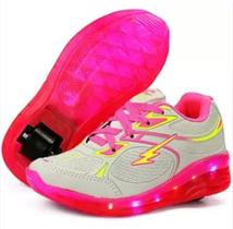 Tenis de Rodinha e Led Infantil Juvenil Rosa Glitter Meninas Feminino