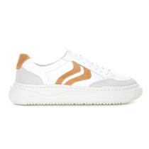 Tênis Democrata Block Branco Cinza e Caramelo - Feminino Tênis Democrata Block Branco Cinza e Caramelo - Feminino