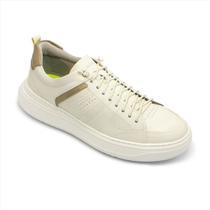 Tênis Democrata Denim Joe Ultra Light Couro Conforto Masculino Off White