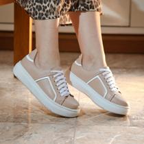 Tênis em Couro Nori Nude com Branco Tênis em Couro Nori Nude com Branco