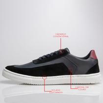 Tênis Em Couro Preto Cadarço Casual Masculino