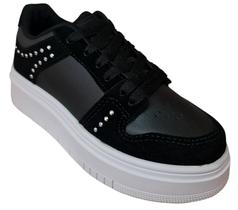 Tênis energy 4236a casual feminino sintético com camurça preto e hotfix prata