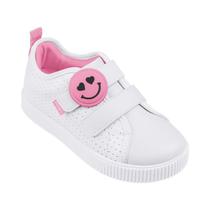 Tênis Escolar Pampili Luna Branco e Rosa Com Patch Removível