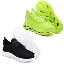 Tênis Esportivo Academia Para Treino - 2 Pares Verde/Preto