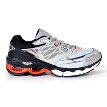 Tenis Esportivo Corrida Masculino Prata Basico Confortavel Wave Force